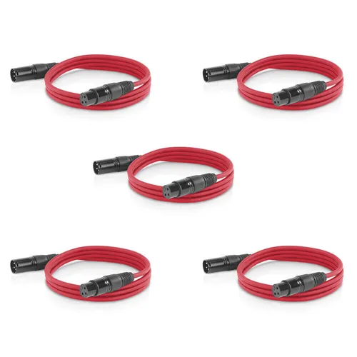 5x Mikrofonkabel Audio Kabel XLR 1,5m rot Verbindungskabel Musikkabel DJ 3-Pin