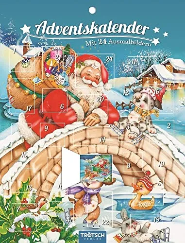 TRÖTSCH – Adventskalender mit 24 Ausmalbildern | Weihnachtskalender mit 24 schönen Winter- & Weihnachtsmotiven zum Ausmalen: Adventskalender mit Türchen zum Öffnen