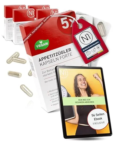 N1 Appetitzügler FORTE – Effektiver Appetithemmer für gesundes Gewichtsmanagement - Appetithemmer – Reduziert Heißhunger dank patentierter Pflanzenfasern und unterstützt eine kalorienarme Ernährung für schnelleres Abnehmen.