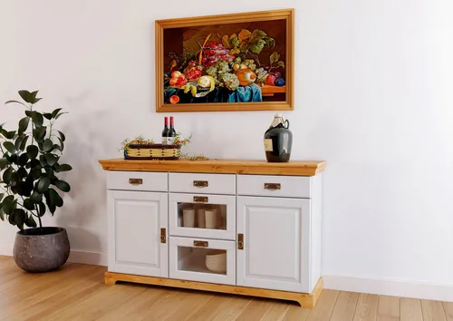 Home affaire Sideboard Rügen, 145 cm, weiß - Kommode aus FSC®-zertifiziertem massivem Kiefernholz, nachhaltig und pflegeleicht, ideal für ein stilvolles Zuhause.