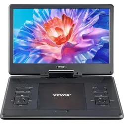 VEVOR tragbarer DVD-Player mit drehbarem HD-Bildschirm (358 mm), eingebauter Akku mit 4,5-5 h Laufzeit, 2 Lautsprecher, unterstützt Synchronisieru...