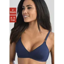 Bralette-BH PETITE FLEUR, Damen, Gr. 90, Cup C, blau (marine, weiß), Jersey, Obermaterial: 95% Baumwolle, 5% Elasthan, Basic, BHs BH-Set Bralette Bügelloser-BH, ohne Bügel aus angenehm weicher Baumwollqualität, Basic