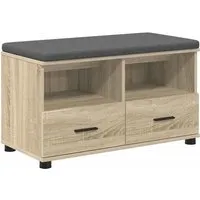 vidaXL Flurbank mit Kissen und Schubladen Sonoma-Eiche 80 x 38 x 46 cm - Moderne Flurbank aus Holzwerkstoff mit Stauraum und bequemen Kissen. Ideal für Flure und Eingangsbereiche, bietet praktischen Platz für Schuhe und Taschen.