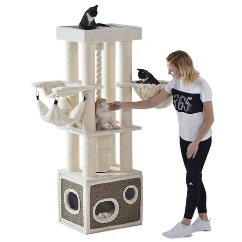 Nobby Kratzbaum Lilian, beige, ca. B60/H185/T50 cm - Kratzbaum für Katzen, robustes Holzgestell und weicher Plüsch, ideal für Klettern und Spielen – das perfekte Kletterparadies für Ihre Samtpfote!