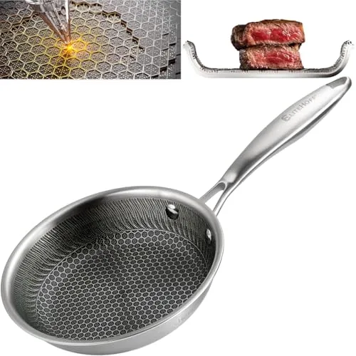 EliteHoff Premium Bratpfanne 18 cm, Antihaft Edelstahlpfanne mit Wabenstruktur, Universal-Induktionspfanne für Alle Herdarten, PFOA-frei, Ofen- & Spülmaschinenfest, Silber (E-7544)