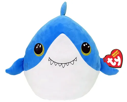 Ty Squish A Boo Finsley Shark 20cm - Flauschiges Squishy Beanie, ideal zum Kuscheln und Verschenken, mit weicher Füllung und aufgesticktem Gesicht