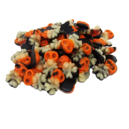 Fruchtgummi Piraten Schädel in orange weiß schwarz Skulls 300g