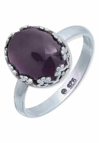 mantraroma Damen Ring 925 Silber Amethyst Edelstein lila dezent verspielt