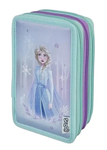 Scooli Federmäppchen Tripledecker, Frozen - Federmäppchen mit drei Klappen und umfangreicher Ausstattung, ideal für kleine Frozen-Fans und perfekt organisiert für Schule und Freizeit.