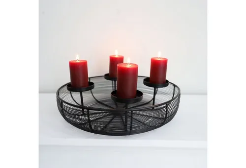 Metall-Adventskranz Ø36cm - Stilvolle Weihnachtsdeko - Tischdekoration für Weihnachten, eleganter schwarzer Metall-Adventskranz mit Metallschale für eine festliche Atmosphäre.