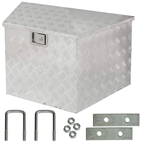 Trucky Anhänger-Deichselbox 120 L aus Aluminium - Transportbox für PKW-Anhänger, inklusive Montagesatz. Robuste Aluminiumkonstruktion, verschließbar mit 2 Schlüsseln und Hydraulik-Stoßdämpfer für sicheren Deckelhalt. Ideal für zusätzlichen Stauraum unterwegs.