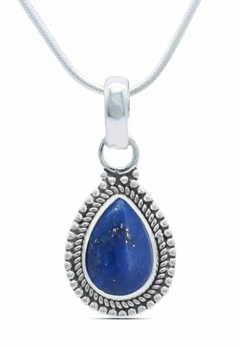 mantraroma echt Silberkette mit Lapis Lazuli blauer Edelstein Damen Kettenanhänger 925 Sterlingsilber Halskette Geschenk (AK3-065-06-45)