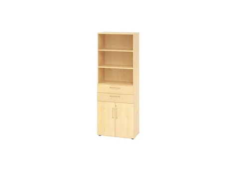 Hammerbacher Kombischrank Serie 9 Advanced, Ahorn, 4 Schubladen - Praktischer Aktenschrank mit 4 Schubladen und 2 abschließbaren Drehtüren. Bietet viel Stauraum mit 3 Regalfächern. Ideal für Büros, robust und aus hochwertigem Material gefertigt.
