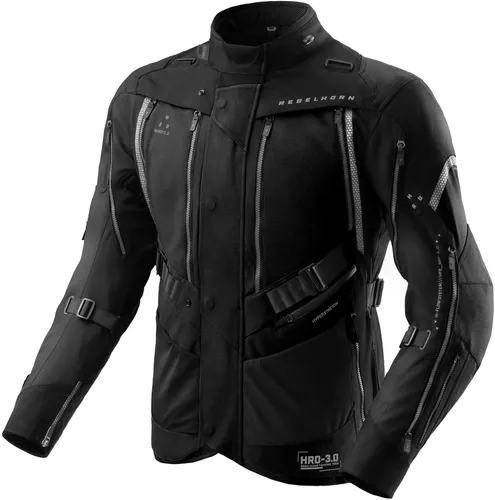 Rebelhorn Hardy 3.0 wasserdichte Motorradjacke, schwarz, 7XL - Die Rebelhorn Hardy 3.0 ist eine hochentwickelte 3-Lagen-Motorradjacke für jede Wetterlage. Mit der innovativen HydraShield™ PRO-Membran und einem durchdachten Belüftungssystem bietet sie optimalen Komfort und Flexibilität auf deinen Touren.