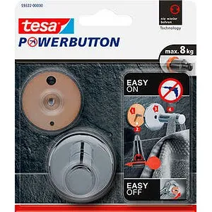 Tesa Klebehaken 59322 Powerbutton Universal Large - Robuster Mehrzweckhaken aus Metall, bis 8 kg belastbar. Einfache Montage ohne Bohrer, ideal für Bad und Innenräume. Wiederverwendbar und rostfrei - perfekte Lösung für Ihre Aufbewahrung!