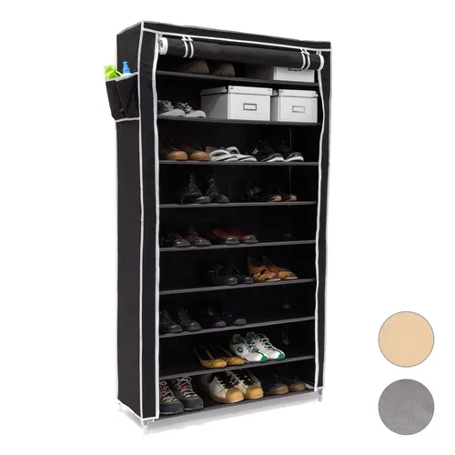relaxdays Schuhschrank VALENTIN hoch Schwarz - Schuhhochschrank für bis zu 45 Paar Schuhe, staubgeschützt mit Reißverschluss, ideal für Flur, Keller oder Dachboden. Einfacher Aufbau und Reinigung.