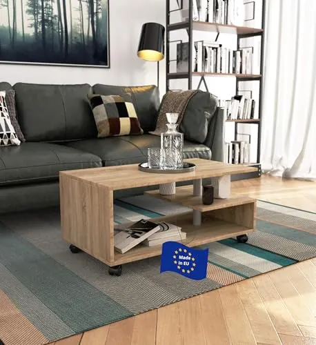 Design Couchtisch AV-111 Sonoma Eiche mit Rollen