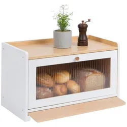 relaxdays Brotkasten mit Schneidebrett aus Bambus, weiß - Praktischer Brotkasten aus Bambus mit integriertem Schneidebrett. Hält Backwaren frisch dank optimaler Luftzirkulation. Stilvoll und funktional – ideal für jede Küche!