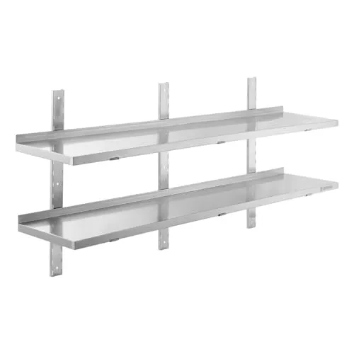 GastroHero Edelstahl Wandregal doppelt I 200 x 30 cm - Allzweckregal für Gastronomie mit zwei höhenverstellbaren Ablageböden, ideal für effiziente Lagerung und maximale Hygiene in professionellen Küchen.