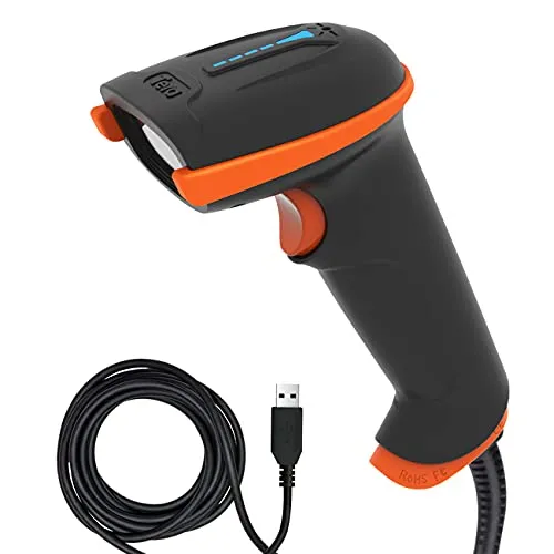 Tera Barcode-Scanner L5100Y - 1D Laser USB Handheld - Barcode-Scanner für präzises Scannen von 1D-Codes mit super Decodierfähigkeit; bis zu 300 Scans/Sekunde, ideal für Geschäftsanwendungen.