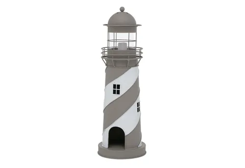 Laterne Leuchtturm Windlicht grau-weiß, H 48 cm aus Eisen - Stimmungsvolle Laterne im Leuchtturm-Design, ideal für gemütliche Abende im Garten oder auf der Terrasse.
