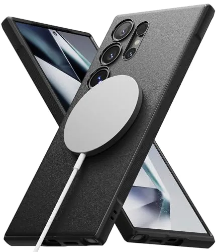 Ringke Onyx Magnetic [Kompatibel mit MagSafe] für Samsung Galaxy S24 Ultra Hülle, Fester Griff rutschfeste Anti-Fingerabdruck Stoßfeste TPU Schutzhülle für Magnetisches Ladegerät/Zubehör - Black