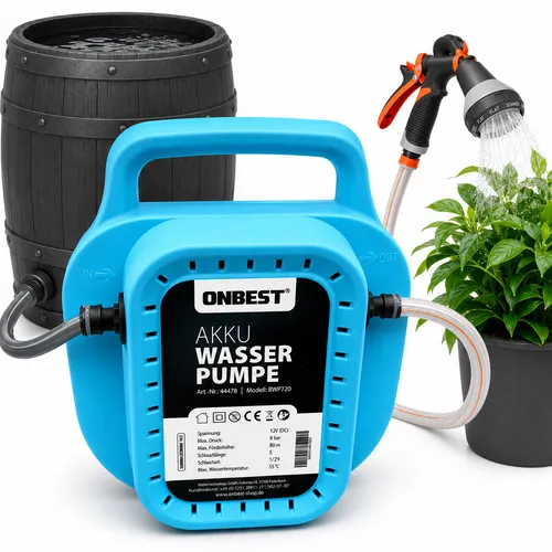 Akku Gartenpumpe 12 V 8 bar selbstansaugend 80 m Förderhöhe Brause Wasserpumpe