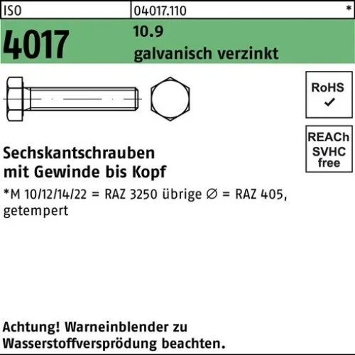 Reyher Sechskantschrauben ISO 4017 10.9 M 6x50 vz A2F (200 Stück) - Hochwertige Sechskantschrauben für zuverlässige Befestigungen. Ideal für den professionellen Einsatz in verschiedenen Anwendungen. Packung mit 200 Stück für langanhaltende Projekte.