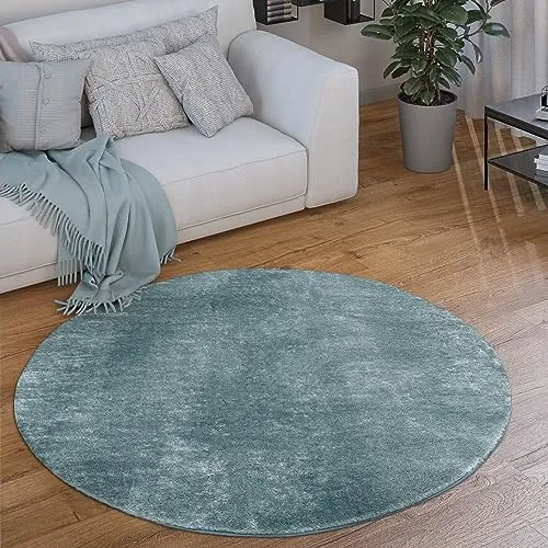 Paco Home Kurzflorteppich Türkis 160x160 cm - Teppiche & Böden, strapazierfähiger Kurzflorteppich für Fußbodenheizung, pflegeleicht und robust, ideal für jeden Raum.
