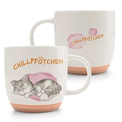 Tasse Katze CHILLPFÖTCHEN 400ml 9,5x9,5cm - orange - Hochwertige Porzellan-Tasse, liebevoll gestaltet, niedliches Accessoire für Küche, Büro & Zuhause – süßes Geschenk für Lieblingsmenschen | 63009