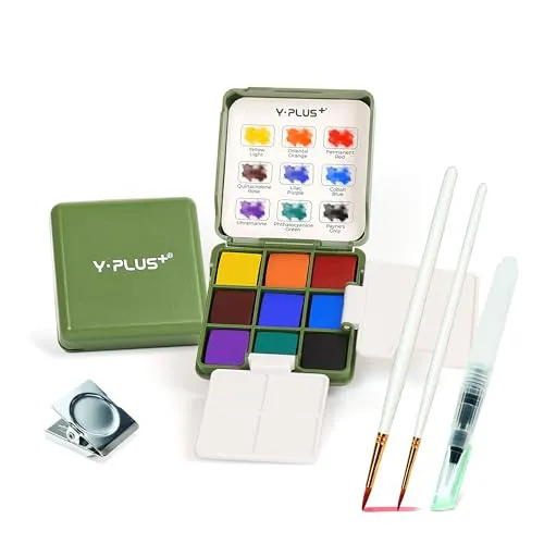 YPLUS Aquarellfarben Set – Premium Wasserfarbkasten, Perfektes Aquarell Set für Anfänger und Profis, Kompakter Malkasten, Wassermalfarben im Taschenformat