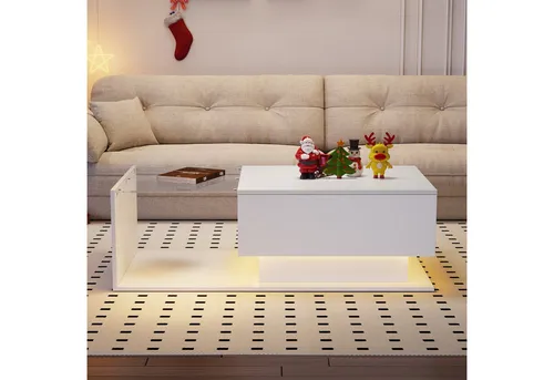 MODFU Couchtisch mit LED-Beleuchtung (1-St., mit 1 Schublade,100x50x32cm), mit Glasplatte und Schubladen, kratzfest