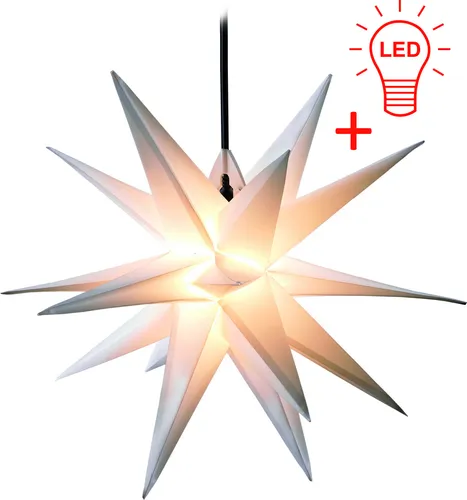 LED Weihnachtsstern 3D WEISS 65 cm INKL. LED-LEUCHTMITTEL (auswechselbar) Faltstern Außenstern Adventsstern wetterfest für außen und innen 4m Kabel