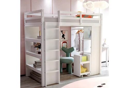 Merax Hochbett 90x200 mit Regal aus Kiefernholz