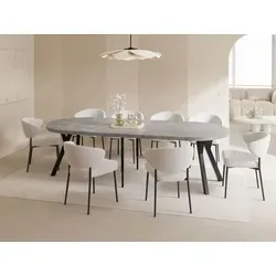 WFL Group Esstisch Rund, Hellgrau - Moderner, ausziehbarer Esstisch (100-300 cm) mit stabilem Buchenholzgestell, ideal für 5-16 Personen. Hergestellt in der EU aus nachhaltigen Materialien – perfekt für stilvolle Dinnerpartys und Familientreffen.