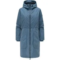 Navahoo Langmantel Edelumhang 14 - Wasserabweisender Übergangsmantel mit Kapuze in Rauchblau (Größe S) - Eleganter und wasserabweisender Übergangsmantel mit Kapuze. Ideal für die Übergangszeit, bietet Komfort und Stil in einem modernen Design.