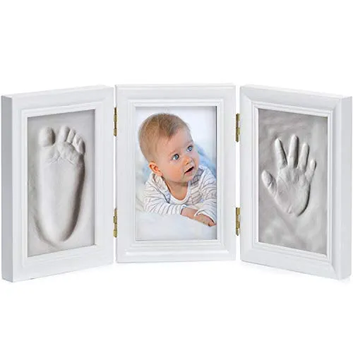 GOODS+GADGETS Baby Bilderrahmen Gipsabdruck-Set - Fotorahmen Gips für Hand-Abdruck Fuß-Abdruck & Fotos; 3-tlg weiß