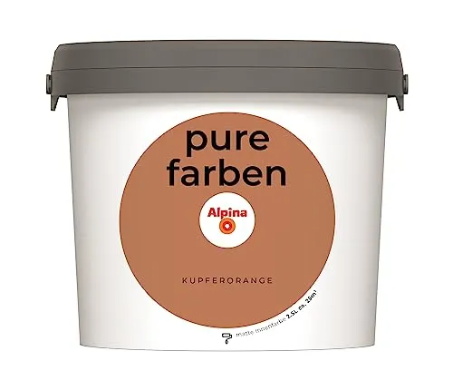 Alpina pure farben Wandfarbe – Kupferorange – strapazierfähig und atmungsaktiv - Farben: Ergiebige 2,5 Liter Innenfarbe in fröhlichem Kupferorange, emissionsarm und geruchsneutral für ein optimales Raumklima.