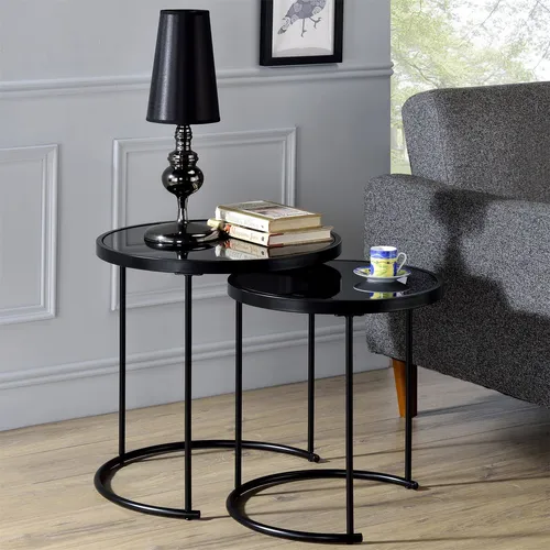 IDIMEX Couchtisch LEYRE - Eleganter 2er Beistelltisch - Moderne Couchtische aus Glas in Schwarz, ideal für stilvolle Wohnzimmer. Praktisch im Set und platzsparend, perfekt für jedes Zuhause.