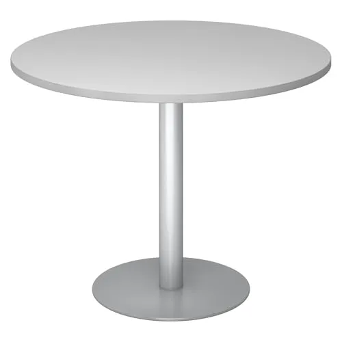 bümö Besprechungstisch 100 cm - Rundtisch für 2 Personen - Konferenztisch mit robuster, kratzfester Tischplatte und stabiler Säule in Silber. Ideal für kleine Besprechungen oder als Esstisch.