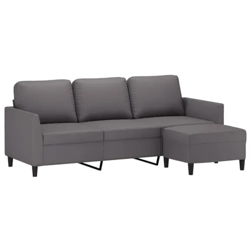 vidaXL 3-Sitzer-Sofa mit Hocker Grau 180 cm Kunstleder - Sofa und Hocker in modernem Design, schmutzabweisend und leicht zu reinigen. Ideal zum Entspannen oder als zusätzlicher Sitzplatz. Robust und bequem für dein Zuhause.