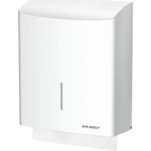 AIR-WOLF | Edelstahl-Papierhandtuchspender | ca 600 Falthandtücher | Edelstahl weiß