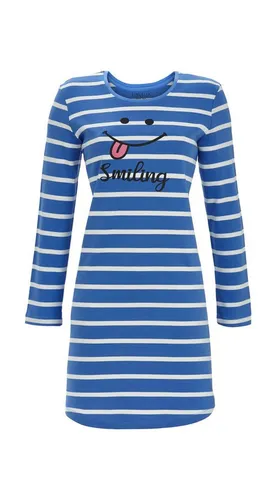 Ringella Nachthemd aus reiner Baumwolle mit breiten Ringeln und Motivdruck wärmende Interlock-Qualität