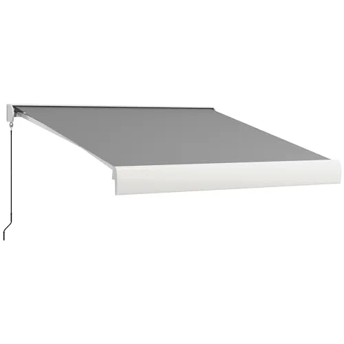 Outsunny Gelenkarmmarkise 295x250cm - Hellgrau - Außenanbau mit stabiler Aluminiumkonstruktion, idealer Schutz vor Sonne und Nieselregen, einfache Montage an verschiedenen Oberflächen.