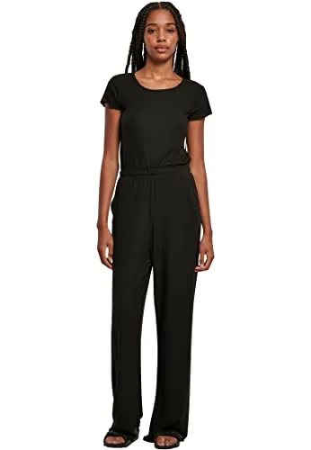 Urban Classics Damen Rib Wide Leg Jumpsuit, Schwarz, L EU - Modischer Jumpsuit für Damen mit weitem Bein und Slim Fit, ideal für stylische Outfits im Alltag oder bei besonderen Anlässen.