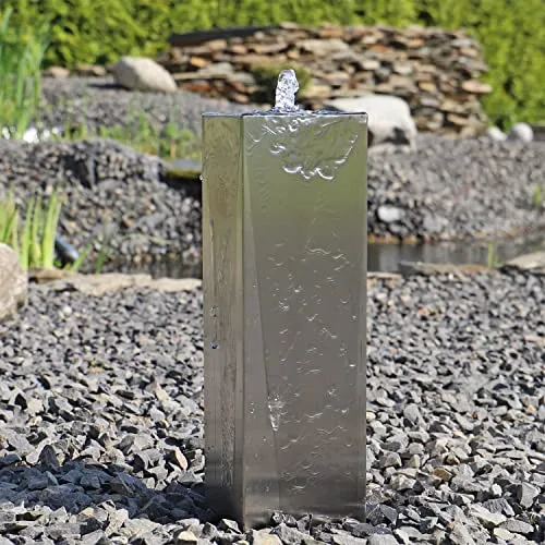 CLGarden Säulenbrunnen Edelstahl eckig ESB7 für außen Garten Brunnen Set Säule mit LED Beleuchtung