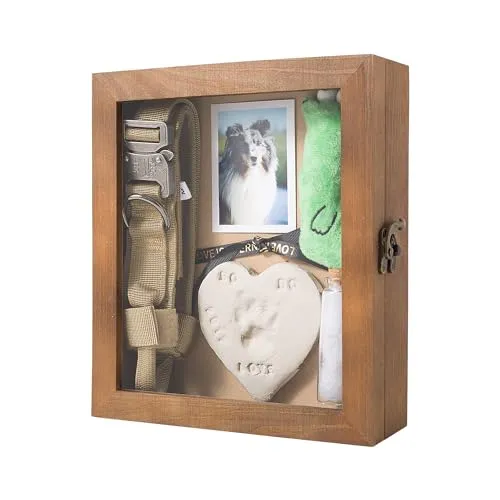 Leuyuee Pfotenabdruck Set Hund Fotorahmen Haustier Halsband Keepsake Frame Pet Memorial Shadow Box mit Clay Paw Print Impression Kit, Heimdekoration für Haustierbesitzer