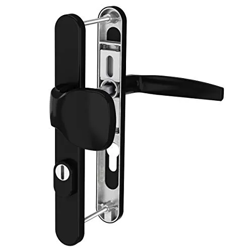 Türdrücker Wechselgarnitur 92mm mit Kernziehschutz Schwarz RAL9005 - Hochwertige Türsicherung mit Kernziehschutz, ideal für Haustüren und Nebeneingangstüren. Schmalrahmengarnitur in RAL9005, vielseitig einsetzbar für verschiedene Türstärken.