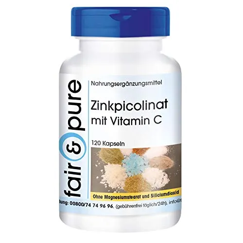 Fair & Pure® - Zinkpicolinat 15mg - elementarem Zink und 100mg Vitamin C - 120 vegane Kapseln - ohne Magnesiumstearat