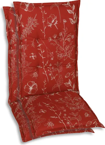 GO-DE Textil, Sesselauflage Mittellehner, 2er Set, Farbe: rot, Maße: 108 cm x 50 cm x 6 cm, Rueckenhoehe: 60 cm